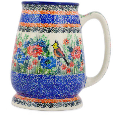 Polish Pottery Beer Mug 34 oz Resting Bird UNIKAT