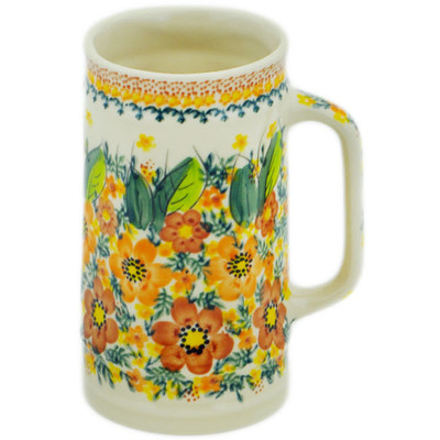 Polish Pottery Beer Mug 34 oz Sunset Meadow UNIKAT