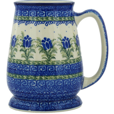Polish Pottery Beer Mug 34 oz Tulip Motif UNIKAT