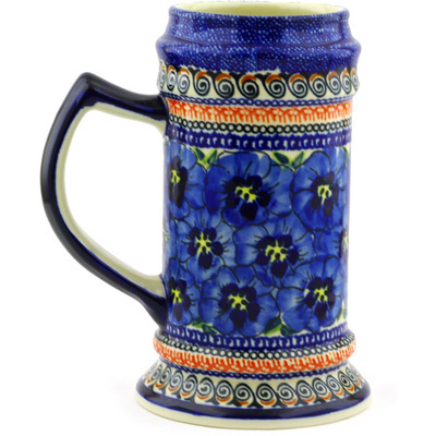 Polish Pottery Beer Mug 35 oz Regal Bouquet UNIKAT