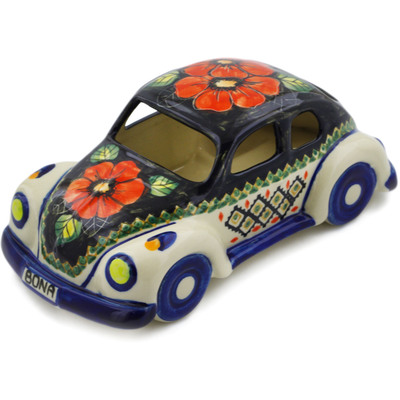 Polish Pottery Beetle Car Figurine 10&quot; Poppy Passion UNIKAT