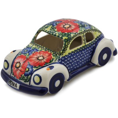 Polish Pottery Beetle Car Figurine 10&quot; Red Star UNIKAT