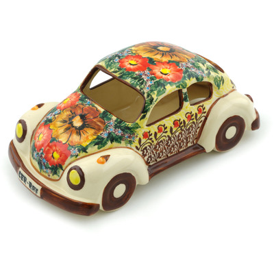 Polish Pottery Beetle Car Figurine 10&quot; Wildflower Dreams UNIKAT