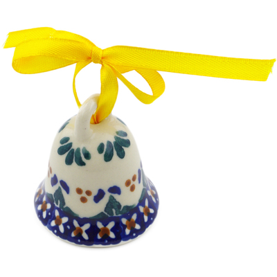 Polish Pottery Bell Figurine 2&quot; Blue Cress UNIKAT