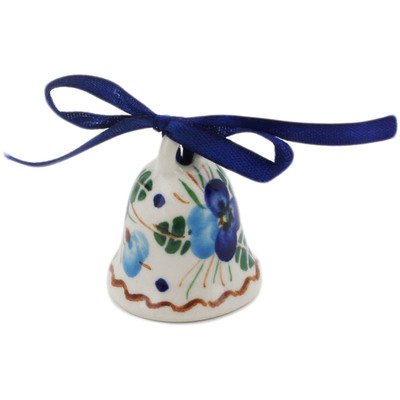 Polish Pottery Bell Figurine 2&quot; Blue Pansy