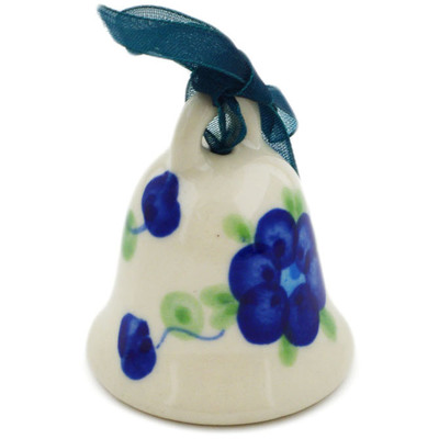 Polish Pottery Bell Figurine 2&quot; Blue Poppies