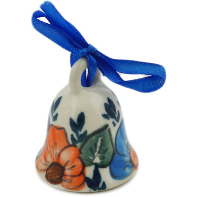Polish Pottery Bell Figurine 2&quot; Bold Poppies