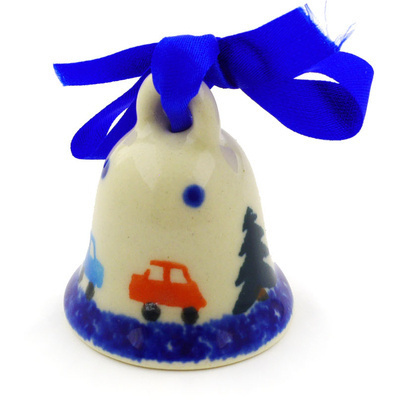 Polish Pottery Bell Figurine 2&quot; Holiday Drive