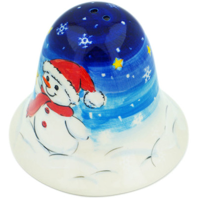 Polish Pottery Bell Figurine 5&quot; Happy Snowman UNIKAT