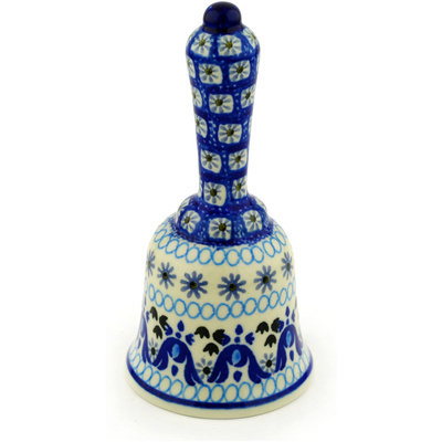 Polish Pottery Bell Figurine 6&quot; Blue Ice