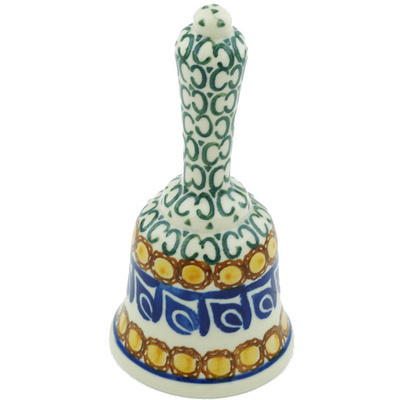 Polish Pottery Bell Figurine 6&quot; Blue Leaves