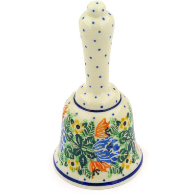 Polish Pottery Bell Figurine 6&quot; Dotted Floral Wreath UNIKAT