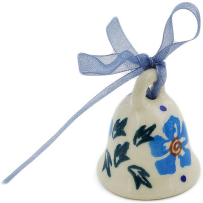Polish Pottery Bell Ornament 1&quot; Blue Cornflower