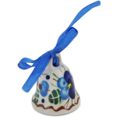 Polish Pottery Bell Ornament 1&quot; Blue Pansy