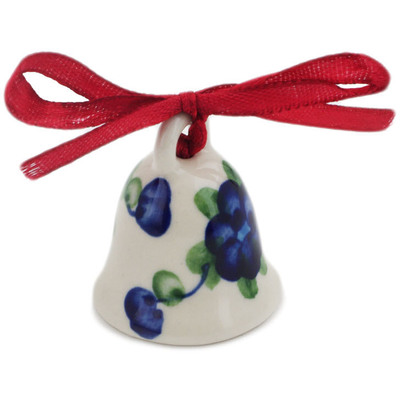 Polish Pottery Bell Ornament 1&quot; Blue Poppies