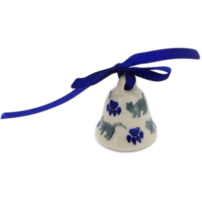 Polish Pottery Bell Ornament 1&quot; Boo Boo Kitty Paws