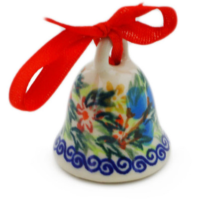 Polish Pottery Bell Ornament 1&quot; Ring Of Flowers UNIKAT