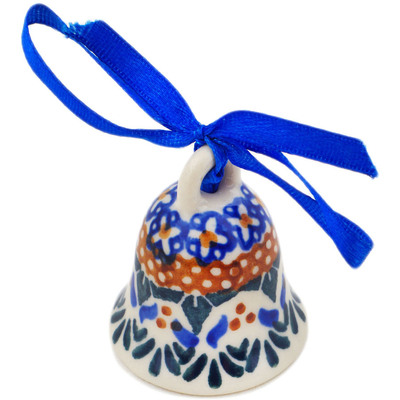 Polish Pottery Bell Ornament 2&quot; Blue Cress