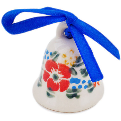Polish Pottery Bell Ornament 2&quot; Ring Of Meadow Flowers