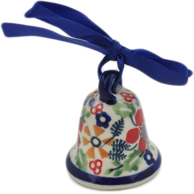 Polish Pottery Bell Ornament 2&quot; Ruby Bouquet UNIKAT
