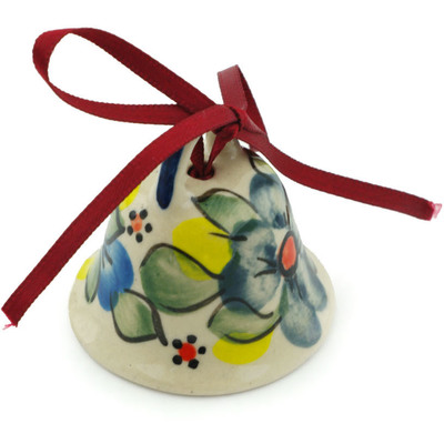 Polish Pottery Bell Ornament 2&quot; Soft And Sweet UNIKAT