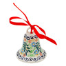 Polish Pottery Bell Ornament 3&quot; Black Heart Garden UNIKAT