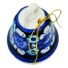 faience Bell Ornament 3&quot; Cobalt Flowers UNIKAT