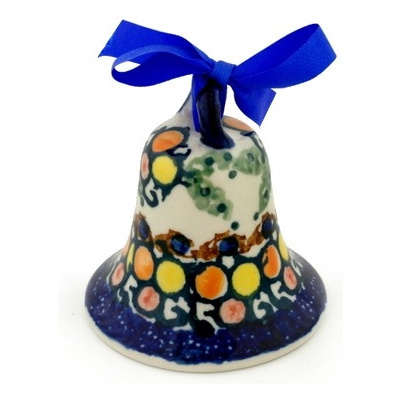 Polish Pottery Bell Ornament 3&quot; Color Melody UNIKAT