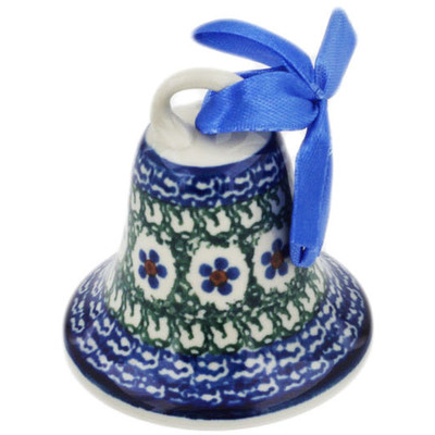 Polish Pottery Bell Ornament 3&quot; Daises And Tall Grass UNIKAT