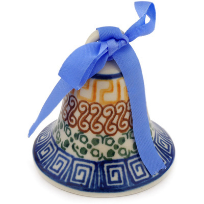 Polish Pottery Bell Ornament 3&quot; Grecian Sea