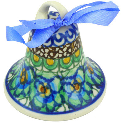 Polish Pottery Bell Ornament 3&quot; Mardi Gras UNIKAT