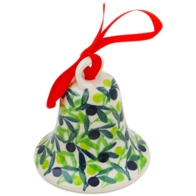 Polish Pottery Bell Ornament 3&quot; Olive Grove UNIKAT