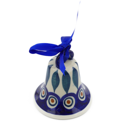 Polish Pottery Bell Ornament 3&quot; Peacock