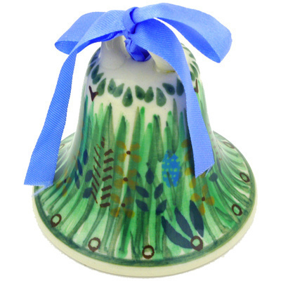 Polish Pottery Bell Ornament 3&quot; Prairie Land UNIKAT