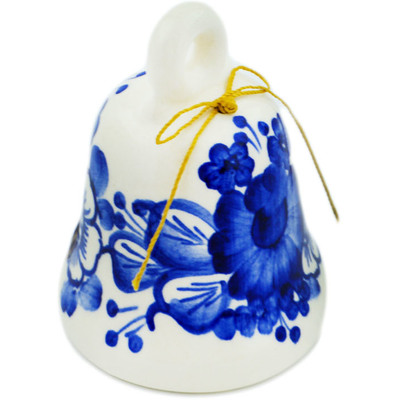 faience Bell Ornament 3&quot; Retro Cobalt