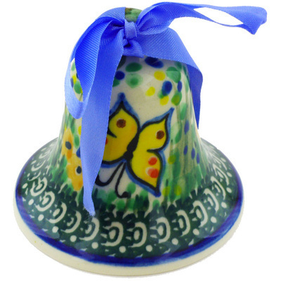 Polish Pottery Bell Ornament 3&quot; Spring Garden UNIKAT