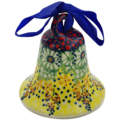 Polish Pottery Bell Ornament 3&quot; Sunshine Grotto UNIKAT