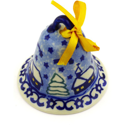 Polish Pottery Bell Ornament 3&quot; Village Stars UNIKAT