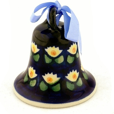 Polish Pottery Bell Ornament 3&quot; Waterlily