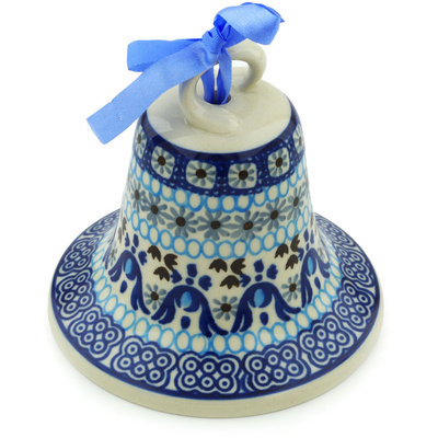 Polish Pottery Bell Ornament 4&quot; Blue Ice