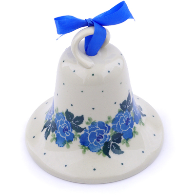 Polish Pottery Bell Ornament 4&quot; Blue Rose