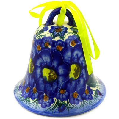 Polish Pottery Bell Ornament 4&quot; Blue Violet UNIKAT