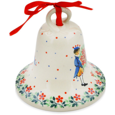 Polish Pottery Bell Ornament 4&quot; Charming Prince UNIKAT