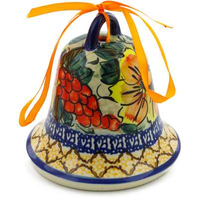 Polish Pottery Bell Ornament 4&quot; Colorful Bouquet UNIKAT