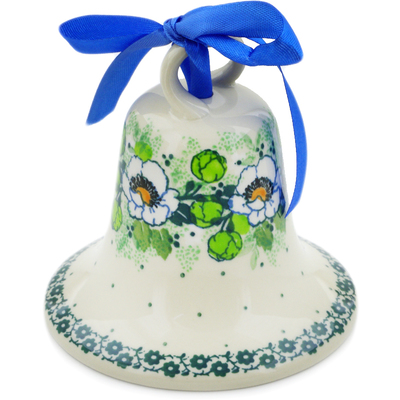 Polish Pottery Bell Ornament 4&quot; Daisies Wreath UNIKAT