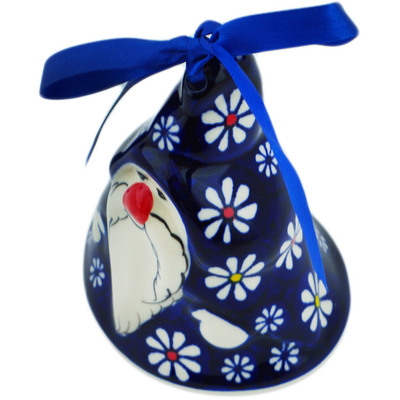 Polish Pottery Bell Ornament 4&quot; Daisy Jazz UNIKAT