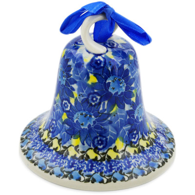 Polish Pottery Bell Ornament 4&quot; Deep Blue UNIKAT