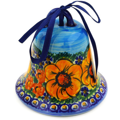 Polish Pottery Bell Ornament 4&quot; Floral Serenade UNIKAT