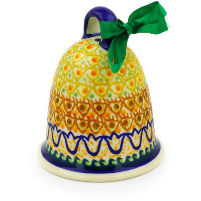 Polish Pottery Bell Ornament 4&quot; Golden Tulip UNIKAT