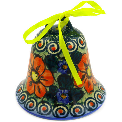 Polish Pottery Bell Ornament 4&quot; Havana UNIKAT